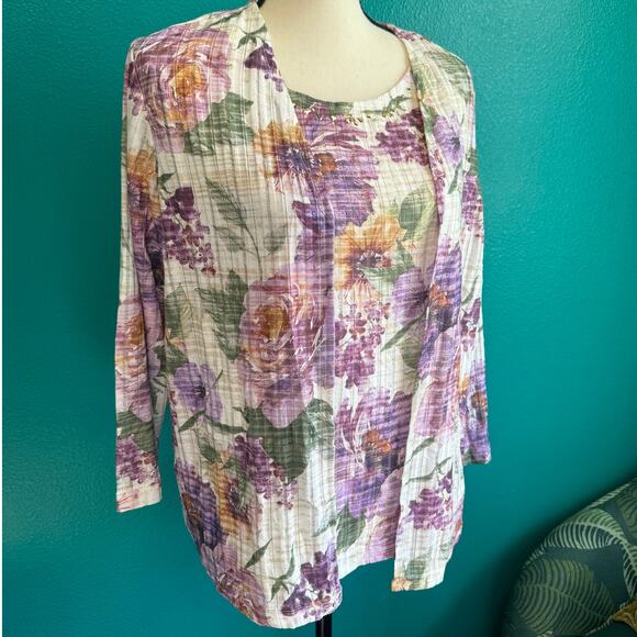 Alfred Dunner Pastel Floral Textured Sweater Set Women's Small NWT - Picture 3 of 11